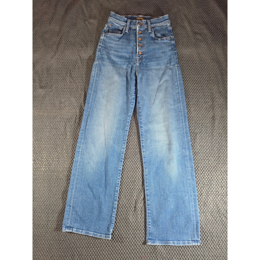 Mother The Pixie Rambler Ankle Jeans Size 25 Blue High Rise Wide Leg Button Fly